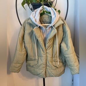 Blank NYC Hooded Quilted Wrap Jacket in Green Med